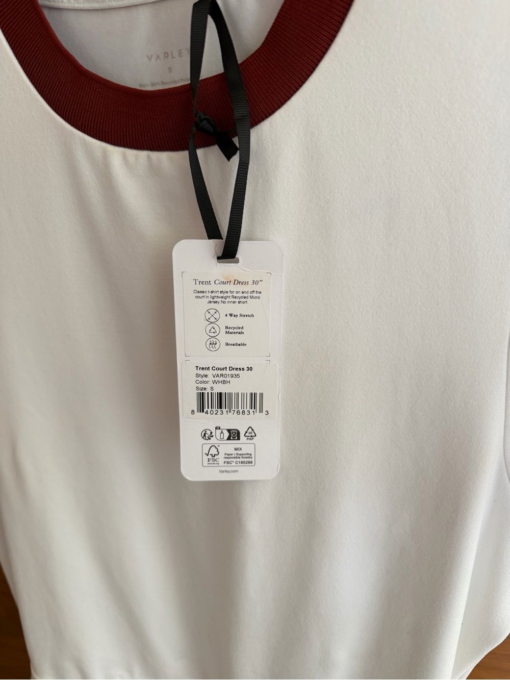 NWT Varley Trent Court Dress 30” Size Small WhitE Burnt Henna Tennis Pleated - Picture 9 of 10